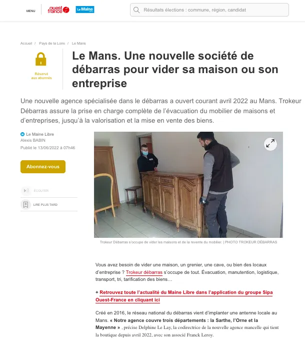 Le journal OUEST-FRANCE à propos de TROKEUR DÉBARRAS